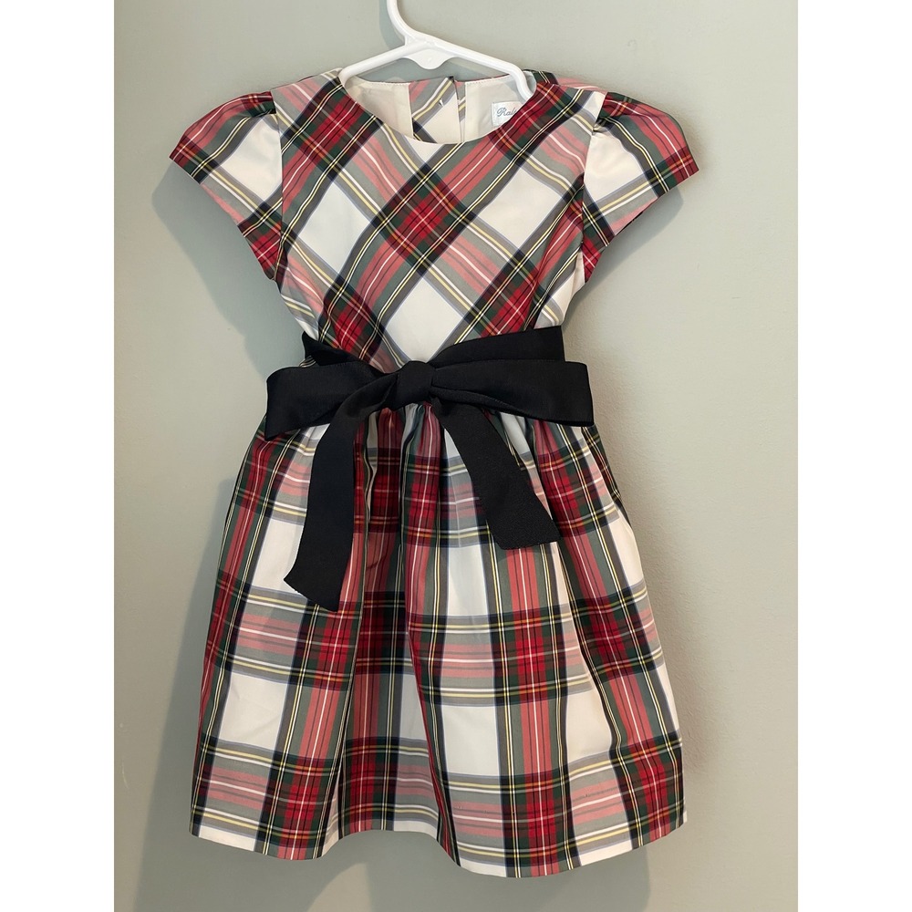 Ralph Lauren Baby Girls Red Green Plaid Holiday Dress Black Bow 12M‎